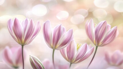 Fototapeta premium Delicate Tulips Blooming in Soft Pastel Surroundings