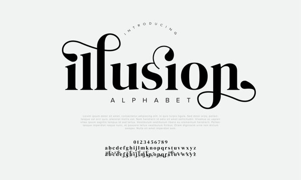 Illusion Elegant Font Uppercase Lowercase And Number. Classic Lettering Minimal Fashion Designs. Typography modern serif fonts regular decorative vintage concept. vector illustration