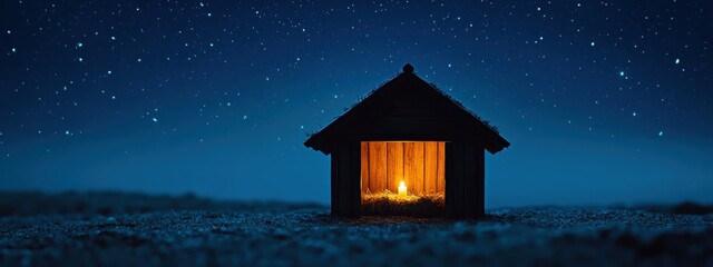 Wooden Stable Under a Starry Night Sky