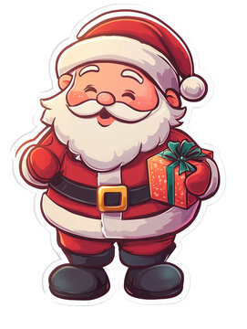 Carton santa claus with a gift sticket isolated