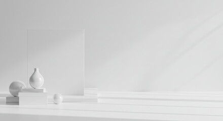 Minimalist Decor with White Vase and Frame on Soft White Background for Modern Interiors.