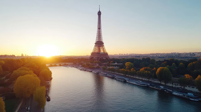 breathtaking aerial view of Eiffel Tower at sunset, showcasing beauty of Paris