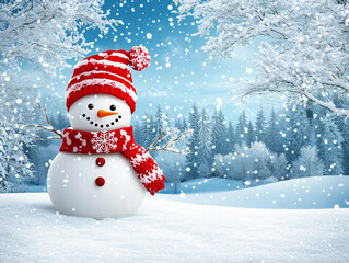 Fototapeta premium Playful snowman sketch with Christmas gifts for web design.