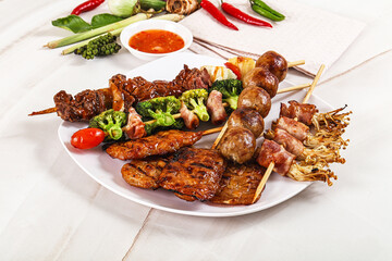 Asian grilled skewer assortment satay