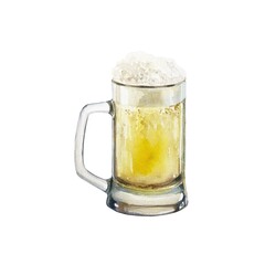 Beer with foam in a glass goblet. Hand drawn watercolor illustration isolated on white. For St. Patricks day cards, menu design, invitations, labels, banners, posters.