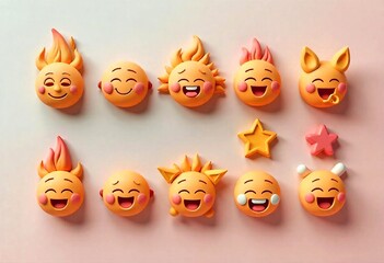 Obraz premium Set of 16 Expressive Yellow Emojis Isolated on a White Background