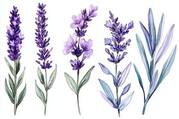 Naklejka premium A whimsical watercolor symphony unfolds, showcasing the delicate allure of lavender blooms Each petal, rendered with soft, ethereal strokes, whispers tales of Provence's sun-drenched fields The