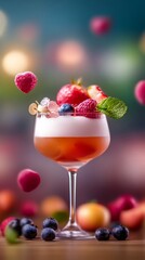 Glass of mixed fruit juice with strawberries, blueberries