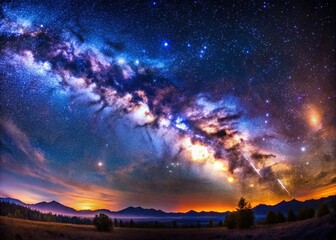 Panoramic Night Sky: Starry Galaxy Landscape Astrophotography