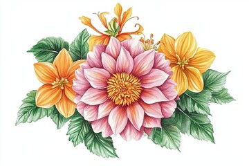 Obraz premium Delicate watercolor flowers grace the canvas, each petal painted with soft hues and gentle strokes A symphony of colors unfolds, intertwining pinks, yellows, and greens in a harmonious dance The
