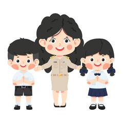 Cartoon Illustration of Teacher with Two Students