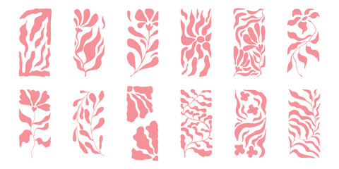 Obraz premium Abstract trendy flower aesthetic, boho y2k nature hand drawn poster, retro geometric print. Line groovy organic graphic.