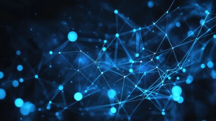 A dark background with a blue abstract design of connected lines and dots, representing technological networks and the importance of connectivity in the digital world. illustration