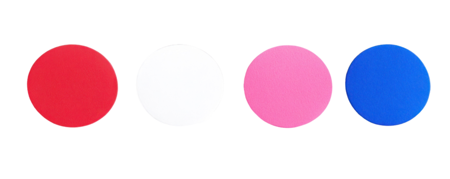 red, white, pink and blue colored round paper cut. isolated on transparent 