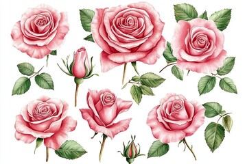 Soft watercolor of pink roses unfolds across the canvas, each petal a delicate brushstroke of color The artist's touch brings forth a gentle realism, capturing the essence of these timeless blooms A