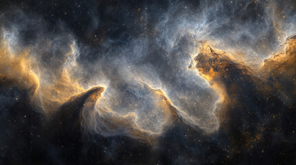 Fototapeta premium Echo Nebula seems to glow radiantly in this vast expanse. Star clusters shine, nebula dances with light and shadow, evoking sense of cosmic wonder and beauty