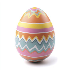 Colorful Easter egg with zigzag patterns on white background