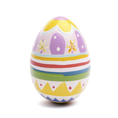 Colorful Easter egg with floral patterns on white background