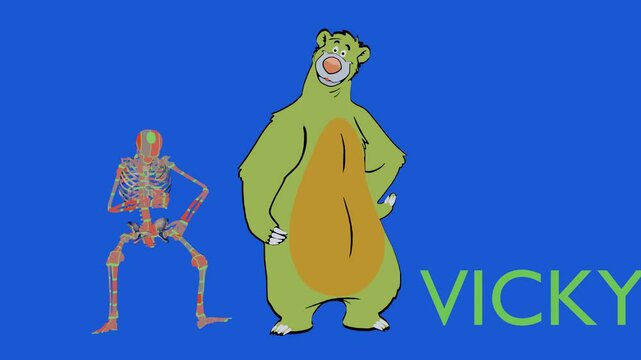 Baloo with Skeleton Drums playing blue screen.