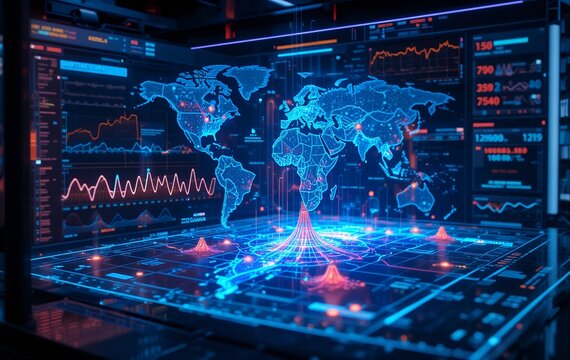 Global Data Visualization: Illuminated World Map with Network Analysis and Earthquake Monitoring Data Display