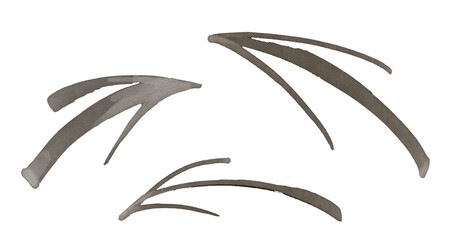  Abstract set of artistic arrow brush strokes resembling motion, speed, dynamic energy, black, gray ink sketch, minimalist style on transparent background
