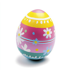 Colorful Easter egg with floral patterns on white background