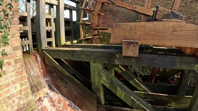 Shot of flowing water from a watermill.