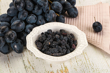 Dry ripe sweet blue raisin