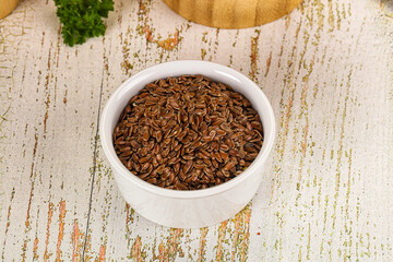 Brown flax seeds in the bowl