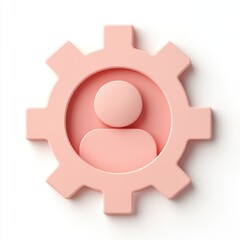 A minimalistic icon featuring a human silhouette within a gear, symbolizing the integration of people and technology.