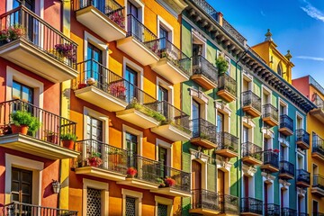 Fototapeta premium Panoramic View of Building Facade with Balconies - City Architecture