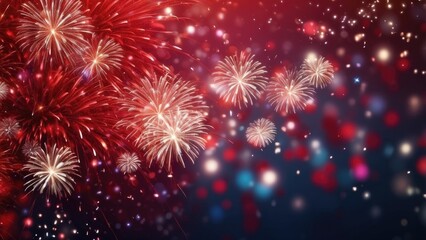 Obraz premium A vibrant red background filled with sparkling lights and abstract bokeh effects,