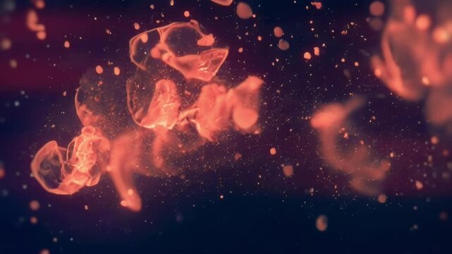 Fiery orange and gold shapes pulse and sway with gentle rhythmic movement
