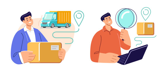 Customer tracking parcel using online delivery service app. Logistics and distribution concept
