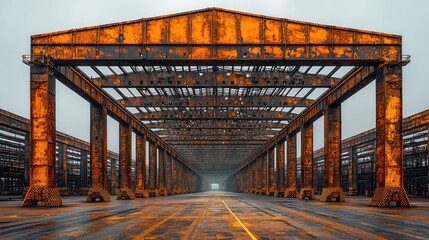 Fototapeta premium Rusty Industrial Landscape: A Symphony of Orange and Steel