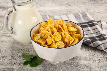 Corn flakes with milk for breakfast
