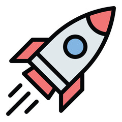 Rocket icon in flat line style representing innovation progress and fast growth ideal for startups technology and space exploration concepts.