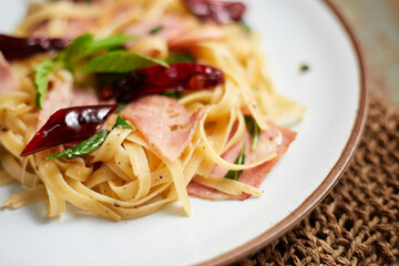 Pasta With Dried Chili And Bacon