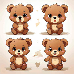 Little brown bear character different poses vector illustration