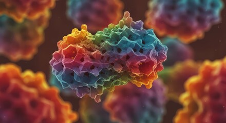 Colorful Molecular Structure Illustration with Intricate Geometric Design and Background