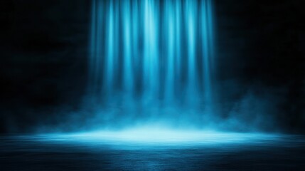 Obraz premium Abstract Blue Light Beams and Fog: Mystical Atmospheric Stage