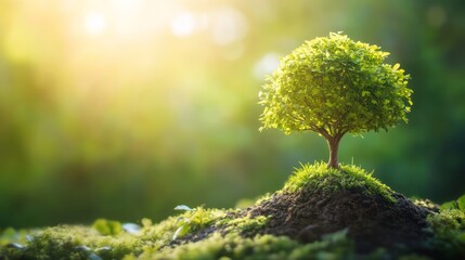 Earth Day eco concept with tropical forest background, natural forestation preservation scene with canopy tree in the wild.