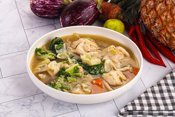Chinese wonton soup with dumplings