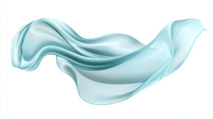 A flat vector illustration of a flowing ribbon in the wind, smooth wavy lines, soft blue fabric with subtle shading, abstract wind lines curving around the ribbon. White background