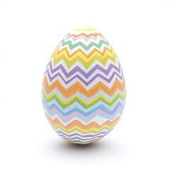 Colorful Easter egg with zigzag pattern on white background