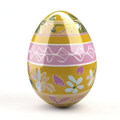 Colorful Easter egg with floral patterns on white background