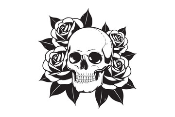 Skull and Roses Tattoo Art vector