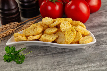 Crunchy croutons heap - roasted bread