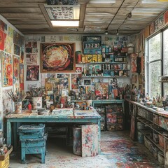 Fototapeta premium A Vibrant Artist's Studio: A Kaleidoscope of Color and Creativity