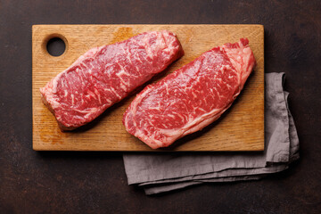 Raw marbled striploin steak, fresh, rich, ready for cooking